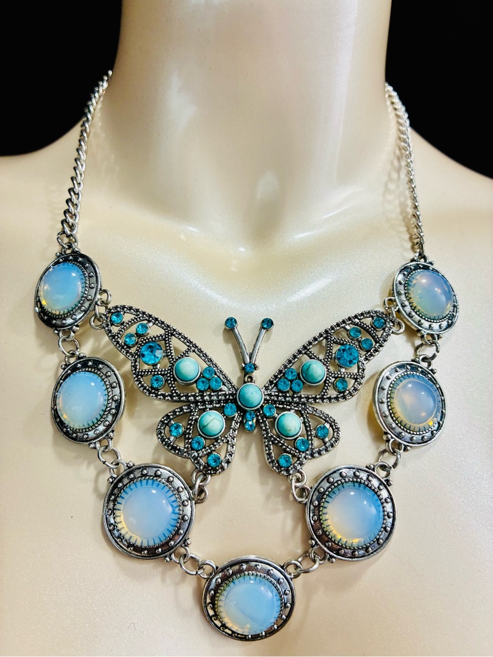 Whimsy Faux Turquoise Opalescent Butterfly Statement Necklace - Women's Jewelry